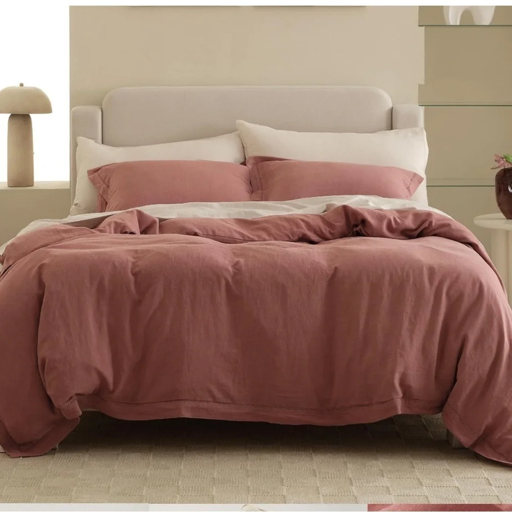 COPY - Double Stitch by Bedsure Linen TENCEL Lyocell Duvet Cover Set - Soft Duv…
